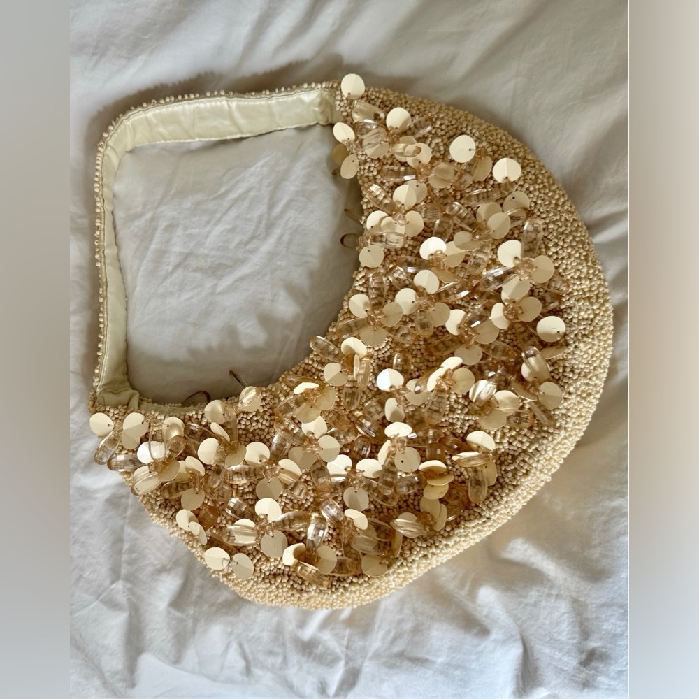NWT viral bag — Cream beaded embellished bead & sequin purse handbag - Picture 3 of 7